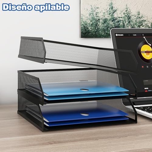 PUNCIA Bandeja para Cartas A4 Archivador de Documentos 3 Bandejas Metal Escritorio Organizador de Archivos Bandeja de Papel Almacenamiento para Oficina Sala de Trabajo Escuela Oficina - imagen 4