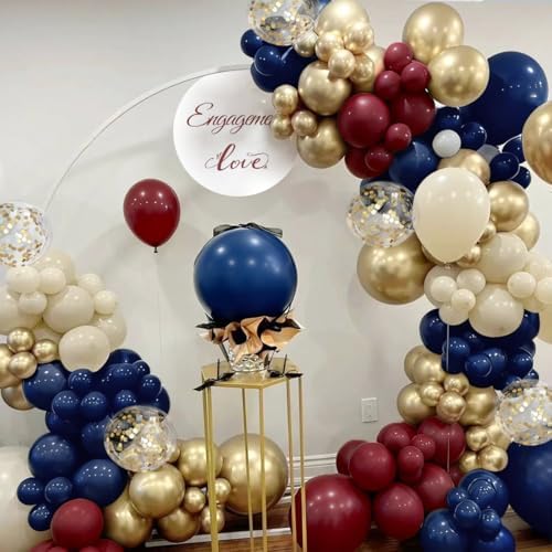 ZHIYAPA Red White and Blue Balloon Garland Arch Kit, 167Pcs Midnight Blue Burgundy Sand White Metallic Gold Balloons for Graduation Birthday Wedding Christmas New Year Party Decor - 5