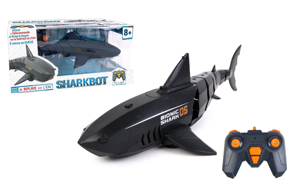 TURBO CHALLENGE - Requin - Sharkbot - 094870 - Animal Télécommandé - Noir - 1/6 - Prêt à Nager - Batterie Rechargeable et Piles incluses - Plastique - À Partir de 8 Ans