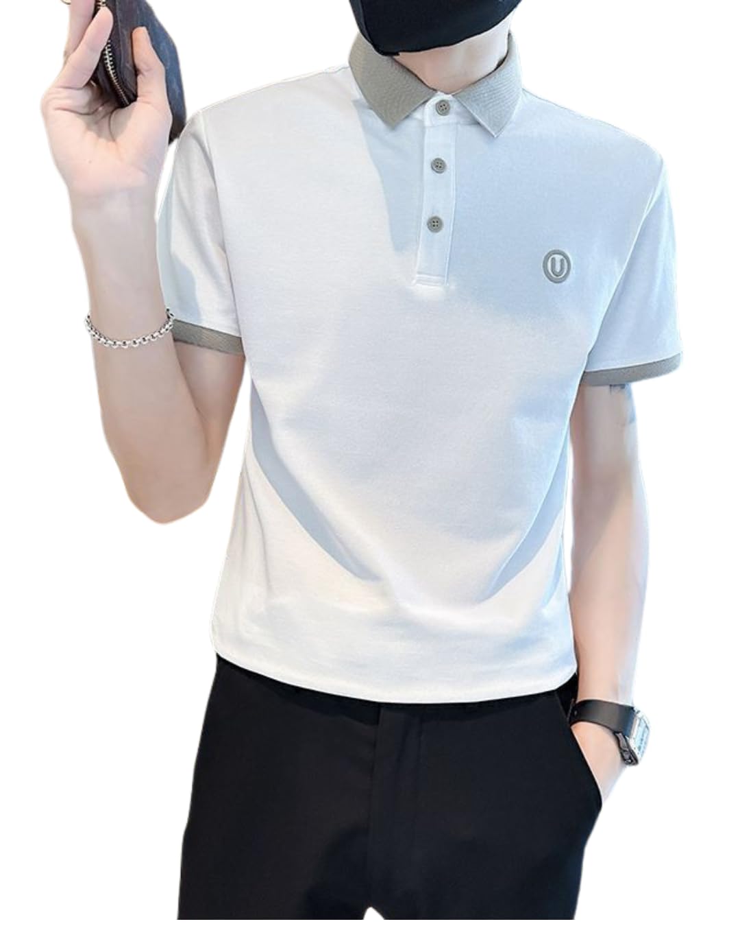 KP Fashion Men's Polo T-Shirt | U Logo Design Collar Neck | Short Sleeve Button Front Casual T-Shirt for Men | Stylish Regular Fit Polo Neck Tee-picture-41