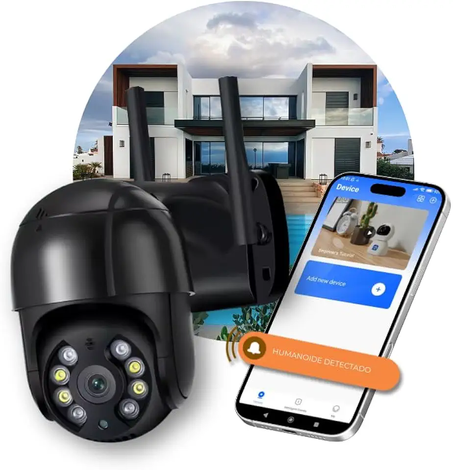 Câmera de Segurança, Wifi E cabo Rede, Prova D'água Externa, A8, Visão Noturna, Áudio, Detecção de Movimento, Preto, Controle pelo Celular, Zoom 5X, Modelo 2026