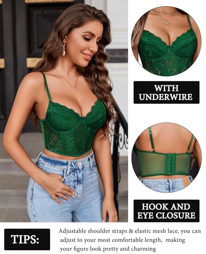 Image of Avidlove Bustier Tops for Women Lace Corset Sexy Going Out Party Club Top with Underwired Sexy Outfits Grass Green