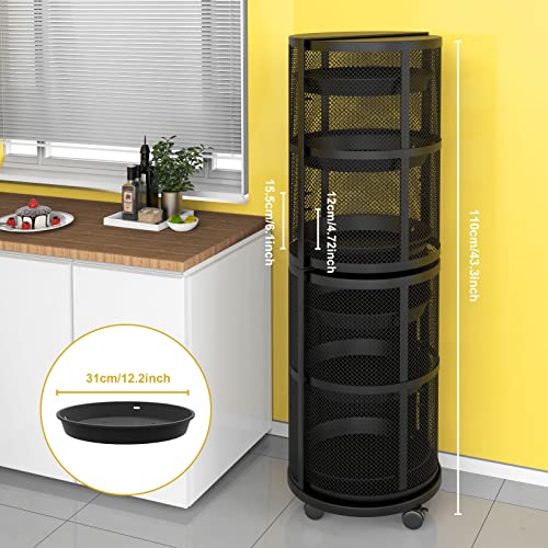 Stylifing Rotating Rolling Storage Cart 6 Tier 360° Rotation Organizer Cart For Fruits Vegetables Snacks With Wheels & Foot Pads, Round Standing Shelf For Kitchen Living Room Bathroom Bedroom Office #TOP1