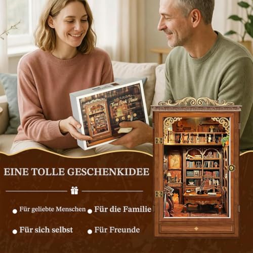 Library Book Nook Kit DIY Miniature Dollhouse Kit mit LED-Beleuchtung – Ansicht 6