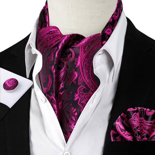 Image of DiBanGu 3PCS Ascot Ties for Men Wedding Jacquard Woven Silk Ascot Cravat for Men Cravat Tie and Pocket Square Set