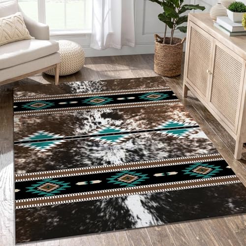 Combo Southwest Area Rug and Non-Slip Rug Tape for Living