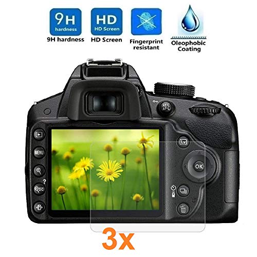 REY 3X Protector de Pantalla para Nikon D3200 - D3300 - D3400 - D3500, Cristal Vidrio Templado Premium