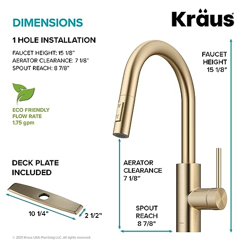 Kraus Oletto Pull-Down Single Handle Kitchen Faucet With Quickdock Top Mount Installation Assembly In Spot Free Antique Champagne Bronze, 15 1/8 Inch, Kpf-2620Sfacb #TOP6