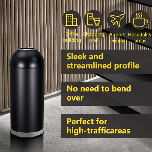 Image of 65L /17 Gallon Heavy Duty Stainless Steel Tall Commercial /Kitchen Trash Can, Round Open Top Waste Bin for Indoor and Outdoor, Durable Garbage Bin for Home Office Restaurant