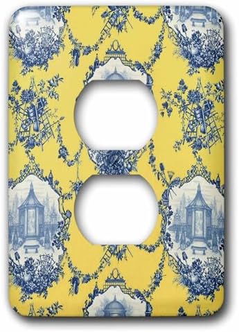 3dRose Garden French Toile. Yellow & blue. Popular 2 plug outlet cover image 5