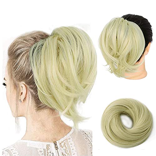 AISI BEAUTY Synthetic Messy Bun Hair Piece for Women Tousled Updo Hair Extensions Ponytail Hair Bun Scrunchies(Bleach Blonde )