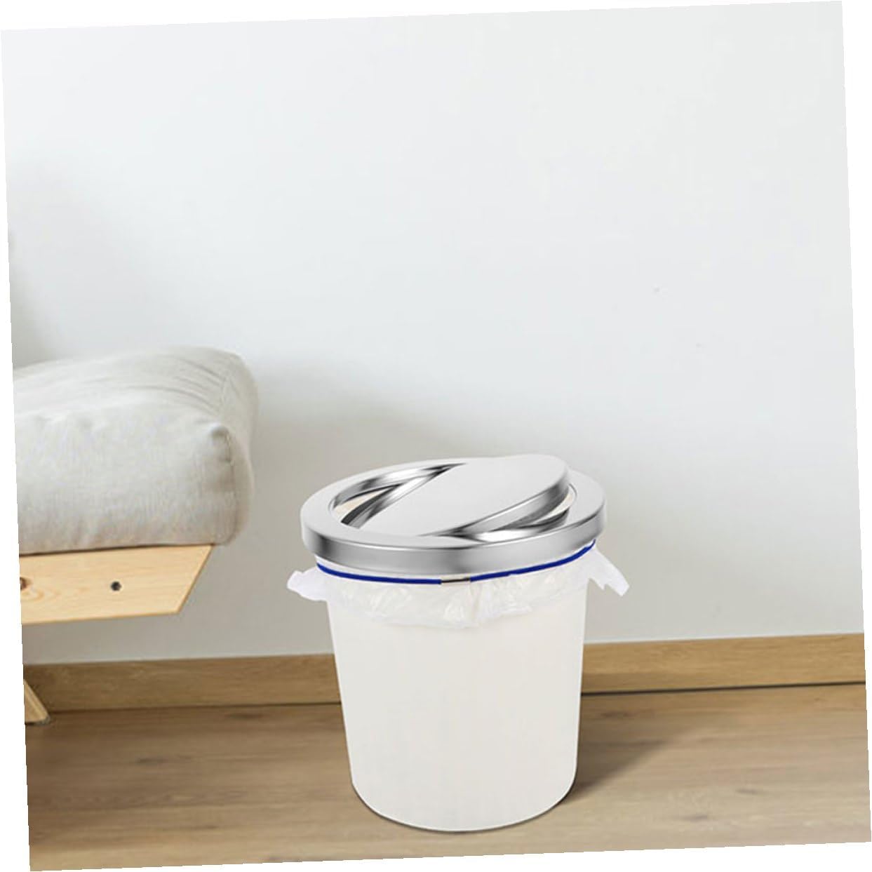 Stainless Steel Flush Trash Can Lid with Swing Cover for 21.5-24cm Countertop Opening, Embedded round Garbage Bin Cover Replacement, 2pcs Set for Kitchen and Bathroom Use