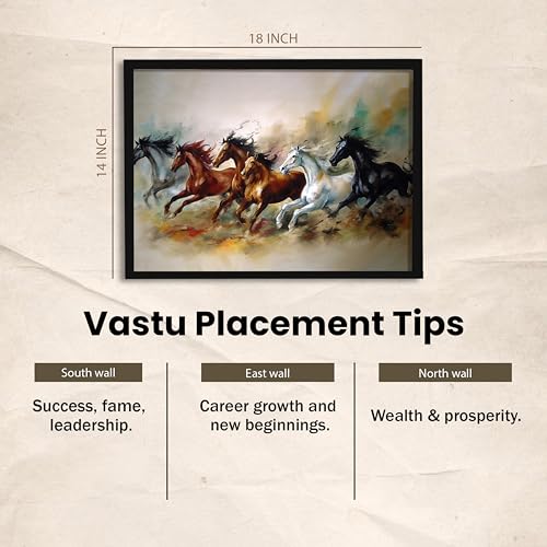 Image of 6 Running Horses Vastu Framed Wall Art Painting For Living Room | Artistic Three Horse Painting With Frame Symbol of Progress & Strength Wall Art For Home & Office, 14x18 Inch