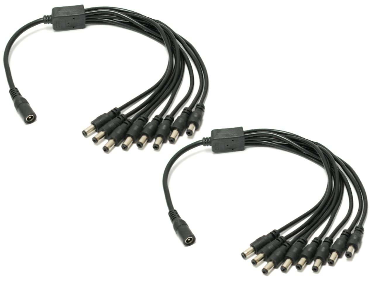 SOLTECH 2-Pack 8 Way DC Power Supply Splitter for Security Cameras 20AWG Main Cable 1 Female to 8 Male 5.5 * 2.1mm Y Adaptor for CCTV Surveillance Cameras