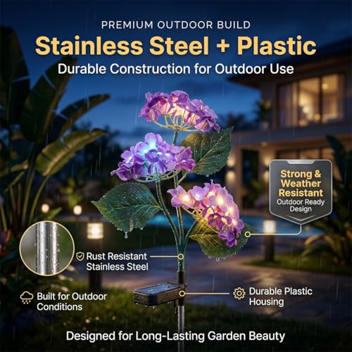 Image of hardoll Plastic Solar Decorative Light Hydrangea Flower Shaped RGB Color LED Lamp For Waterproof Outdoor Home Garden Yard(Lavender Color-Pack Of 1)