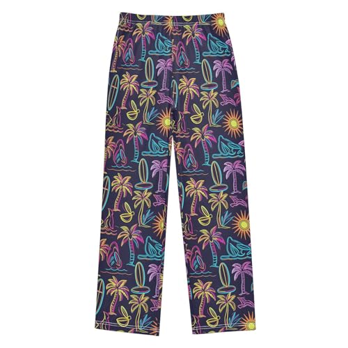 Pajama Pants Colorful Neon Palm Trees Sun PJ Bottoms Sleepwear Lounge Sleep Pant with Pockets