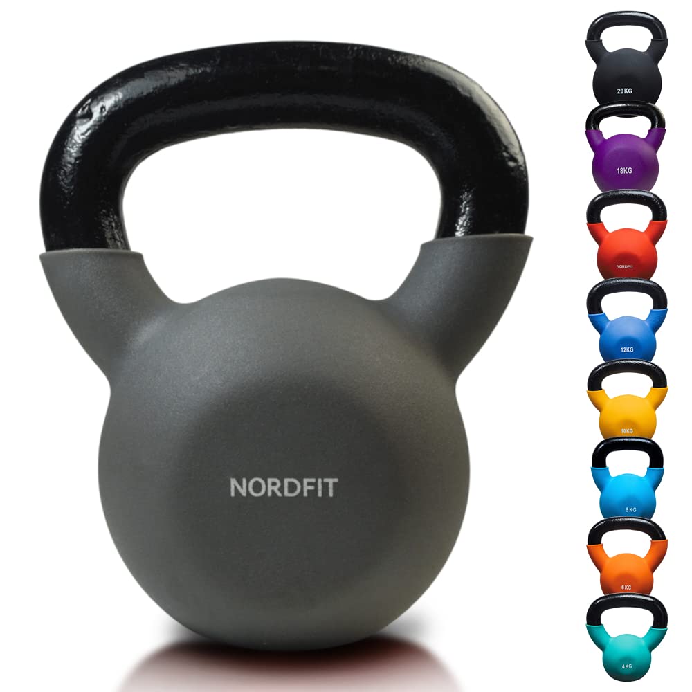 NORDFIT Cast Iron Kettlebell 4kg-20kg with Neoprene Coating - Home Gym Strength Training Weight
