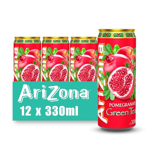 AriZona - Thé Vert Goût Grenade - Boisson 100% Plaisir - Emballage Design - Canette 330 ml - Pack de 12