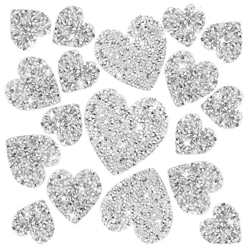 18 Silver Heart Hot Glue Patches with Rhinestones