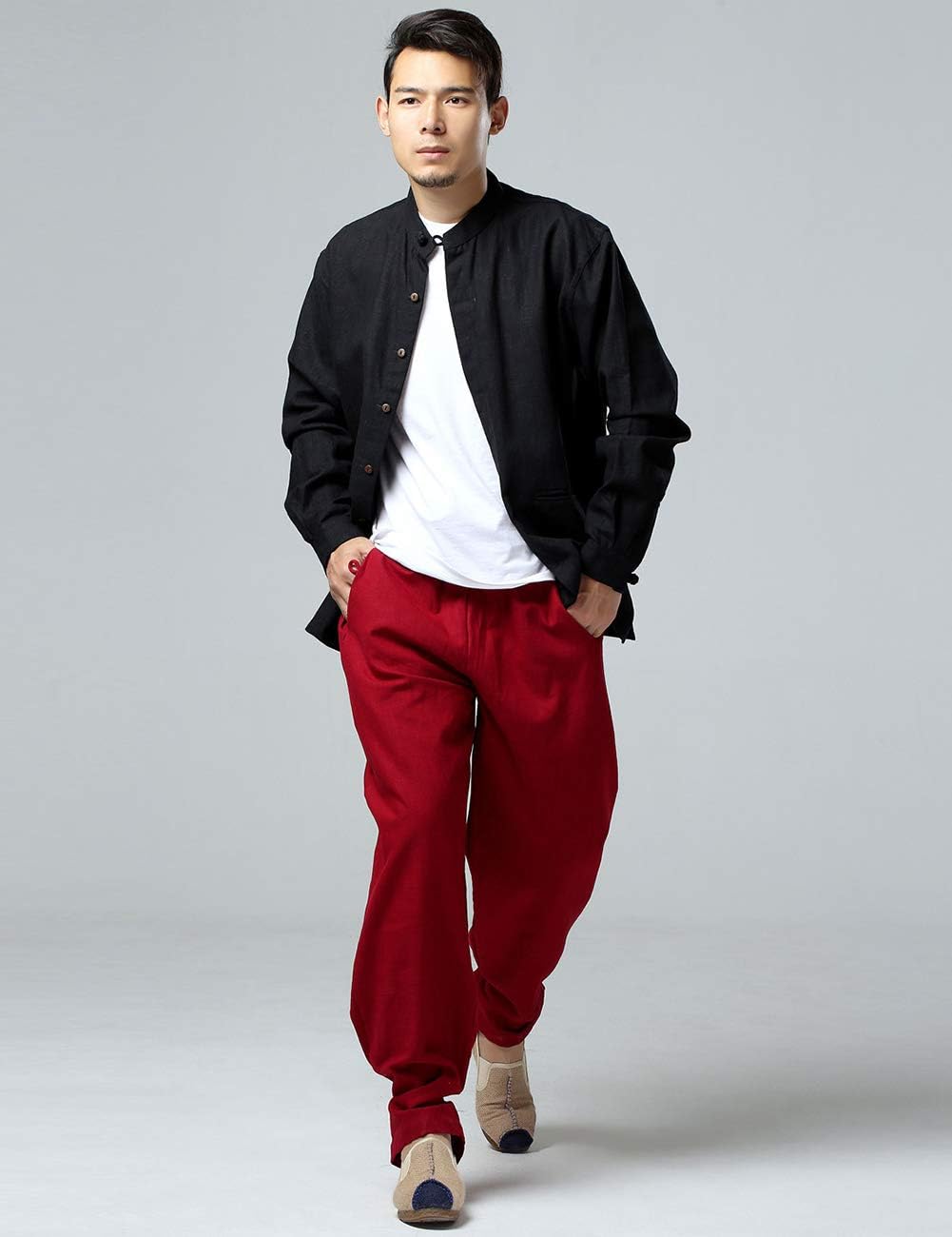 Men's Casual Linen Cotton Shirt Thin Lightweight Coat Loose Fit Button Down Shirts Bomber Jacket