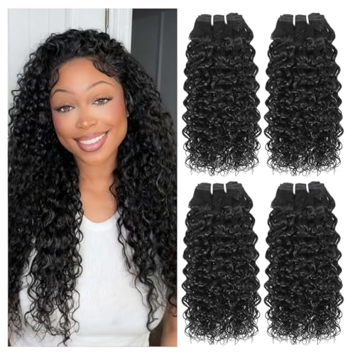 Deep Wave Bundles Human Hair 22 22 22 22 Inch Unprocessed Brazilian Virgin Deep Curly Quick Weave Hair Extensions for Women Natural Color (4 Bundles)