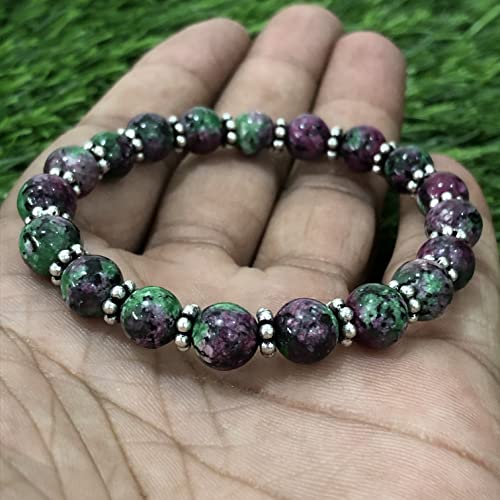 Shnaya Jewels Aaa Natural " Ruby Zoisite" Gemstone 8Mm Round Beaded Stretchable Elastic Bracelet With Chakra ,Charm Bracelet ,Handmade Bracelet,Designer Cum Meditation Bracelet ,Relax Anxiety Bracelet ,Friendship ,Couple Bracelet ,Unisex Bracelet #TOP1