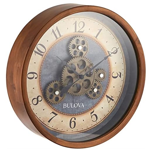 Bulova C4835 Gears in Motion Wall Clock, 12.8, Brown Cherry