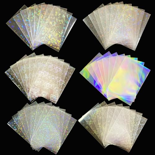 Lora Rossie 300 Pcs Kpop Photocard Sleeves Laser Flashing Card Sleeves Heart Star Glass Gemstone Rainbow Holographic Trading Card Protector for Photocard Mini Polaroid Kpop Photo Cards