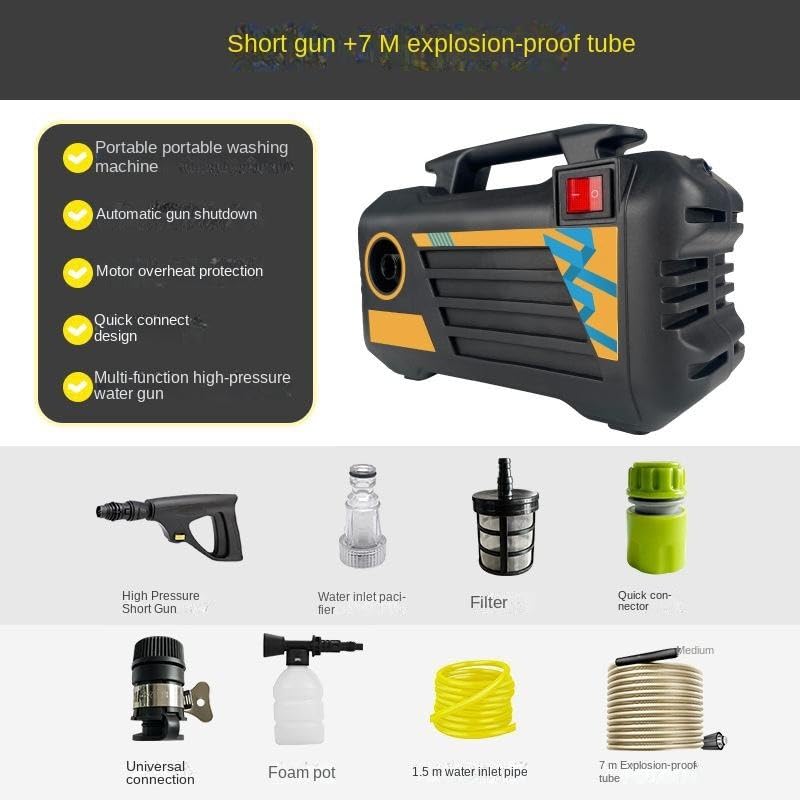 Image of PUREJET Portable Electric High Pressure Washer Machine 800-1400W | 110-220V, 50-60Hz | 7-12MPA Pressure, 390L /H Flow | 10 Meter Pipe | Copper Motor Water with Spray Gun, Foam Bottle for Car & Bike