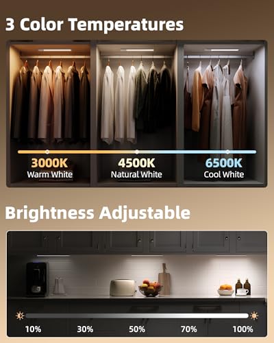 Image of EZVALO 12-inch Under Cabinet Lighting, 3200mAh Rechargeable Motion Sensor Light Indoor, with Dimmable & 3 Color Temps, Magnetic Closet Lights, Wireless Under Counter Lights for Kitchen, Stairs(4-Pack)