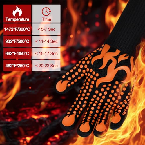Image of Comsmart BBQ Gloves, 1472F Heat Resistant Grilling Gloves Silicone Non-Slip Oven Gloves Long Kitchen Gloves for Barbecue, Cooking, Baking, Short, Orange