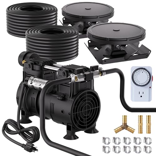 HQUA PAS20 Pond & Lake Aeration System for Up to 3 Acre, 3/4 HP Compressor + Two 100' Weighted...