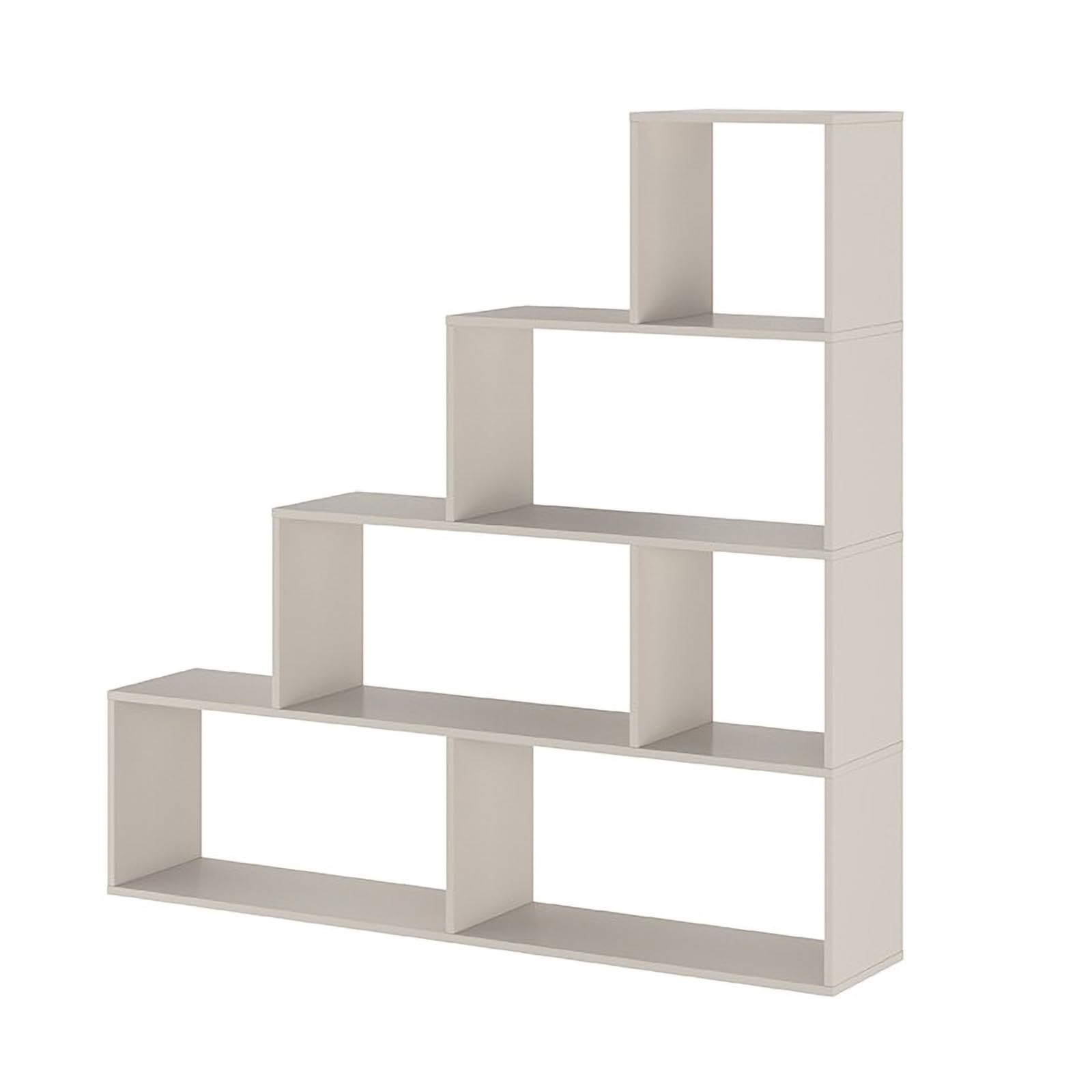 Homey - Estantería Salón Asimétrica Escalera, Libreria, Separador Ambientes, Modelo Alais, Color Beige, 136 cm (Ancho) x 140 cm (Altura) x 25 cm (Fondo)
