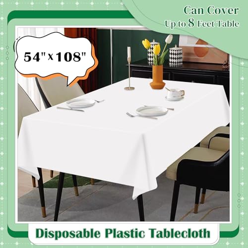 Image of White 14 Pack 54 x 108 Inch Plastic Tablecloths, Disposable Rectangle Tablecloth, Party Table Cover Plastic Table Cloth