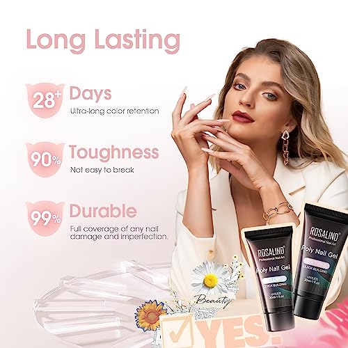 ROSALIND Gel-Nagelverlängerungs-Set, Rosa, transparent, 2 Farben, 30 ml, Poly-Nagelverlängerung, semi-permanenter Nagellack mit Pinsel und Formen