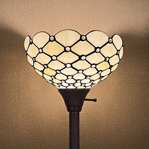 Thatyears Tiffany Torchiere Floor Lamps White Beads Style Stained Glass 12X12X69 Inches Antique Pole Standing Uplight Lamps Decor Living Room Bedroom Home Office #TOP4