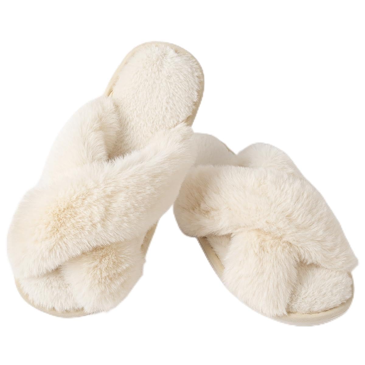 LZSYC Women's Fuzzy Cross Band Slippers Indoor Outdoor Soft Open Toe House Slippers