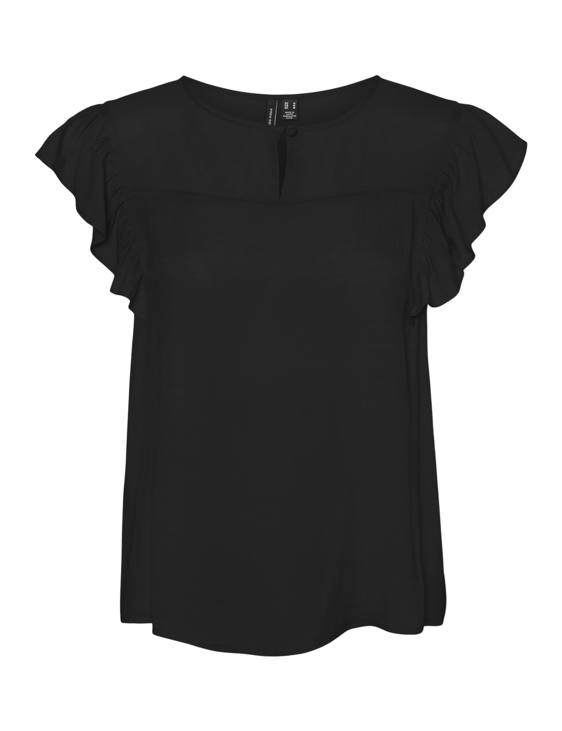VERO MODA Women's Vmkatja SL Frill WVN Top, Black, M