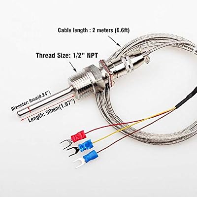 Frie Thread Sensor RTD PT100 Temperature Sensor Probe, 1/2 NPT Threads Global | Ubuy