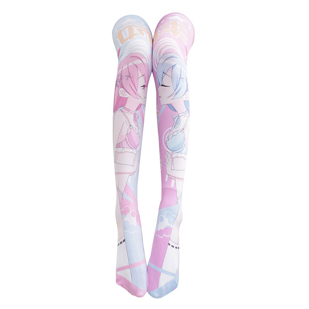 YOMORIOAnime Cosplay Stockings Rem and Ram Cute Knee High Socks Cartoon Costume