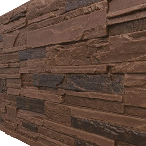 Ekena Millwork 48 5/8"W X 24 3/4"H X 1 1/4"D Cascade Stacked Stone, Stonewall Faux Stone Siding Panel, Canyon Brown #TOP6