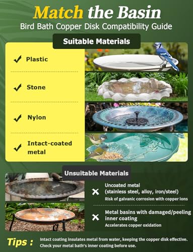 Image of Mellbree 2-Pack Bird Bath Copper Disc, 0.6mm Flower-Style Reinforced 99.99% Pure Copper Disk for Physical Safe Clean Water, Universal Compatible with Outdoor Birdbaths, Bowl (Flower)