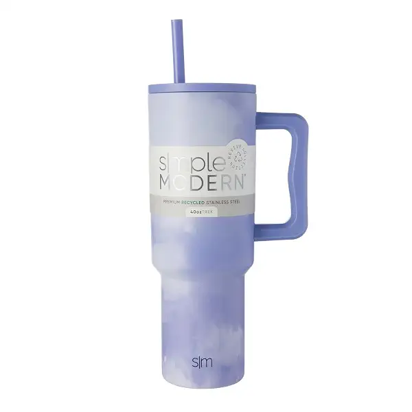 Simple Modern 40 oz Trek Tumbler with Handle and Straw Lid | Cup Holder Friendly Insulated Stainless Steel Travel Mug | Whimsical Tie Dye 1