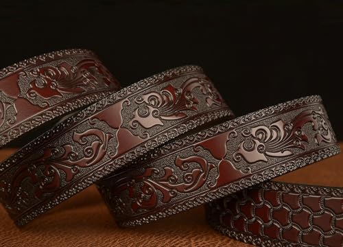 Men's Genuine Leather Ratchet Dress Casual Belt with Retro Eagle Head Sliding Adjustable Buckle4