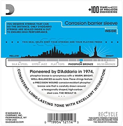 D'Addario EJ16 Phosphor Bronze Acoustic Guitar Strings, Light, 12-53 (5 Pack)