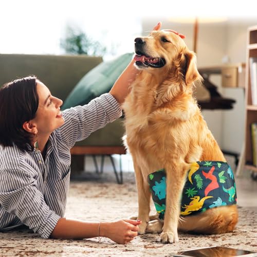 Image of wegreeco Small Dog Diapers Male,Reusable Belly Bands for Male Dogs,Washable Doggie Puppy Diapers Wraps,Medium Large Size(5 Pack, Dinosaurs Park, Small)