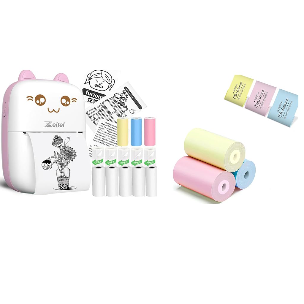 ZEITEL® Mini Bluetooth Thermal Printer Pink with 13 Paper Rolls + 3 Color Refill, Portable Inkfree Label Maker for Android/iOS, Journaling, Planners, Crafts, Scrapbooking, DIY Stickers-picture-16