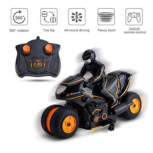 FOONEE Stunt Motorcycles, 2.4 GHz Mando a Distancia 360 ° acción giratoria Drift 2WD Alta Velocidad de Carrera Coche de Carreras Motocicleta para niños y Adultos