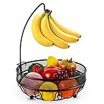 CLTYQ Fruit Basket Wired Fruit Bowl with Banana Hanger Hook, Vegetables Storage Rack Bread Snacks Stand