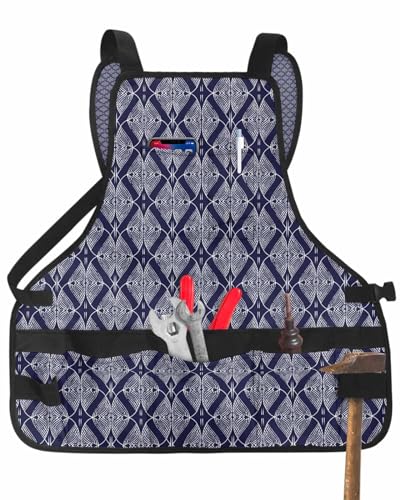 Delantal Oxford con 16 Bolsillos Azul Abstracto Ajustable